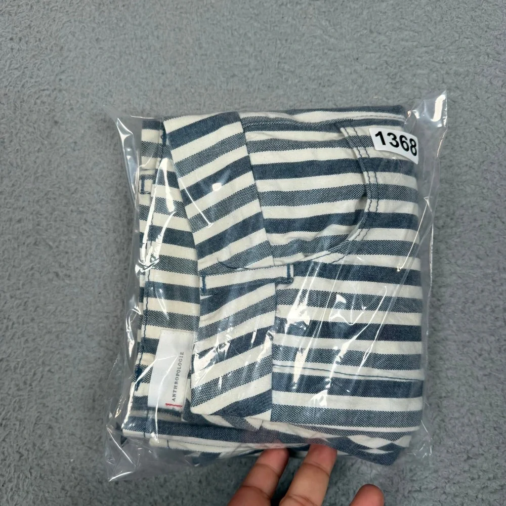 Anthropologie Blue White Vertical Stripe High Rise Straight Leg Pants Size 26